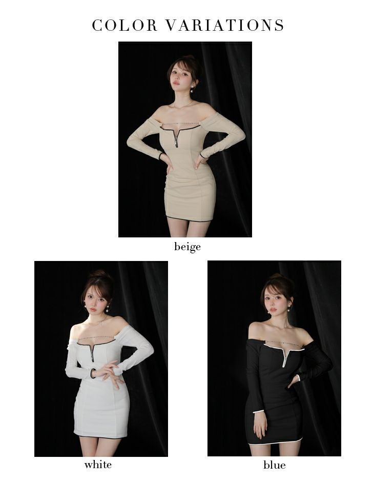 Glossy ローブドフルールグロッシー 【XS～Lサイズあり】パイピングオフショルロングスリーブミニキャバドレス gl4166