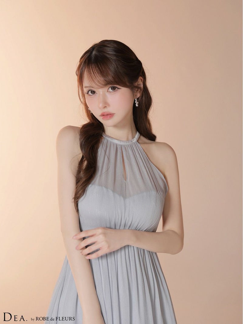 DEA. ディア バイ ローブドフルール 【Lサイズあり】 ラメシフォンホルターネックティアードロングドレス de4145