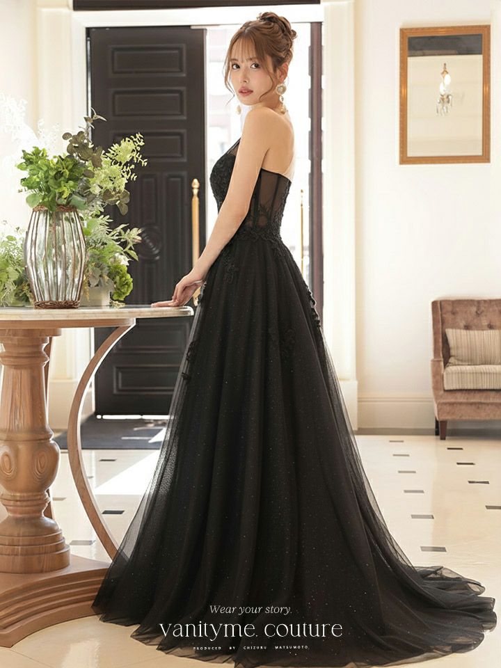 vanityME.couture. バニティミークチュール バースデードレス ワンショルダー フラワー ロングドレス ブラック  vctr-la-2382-5