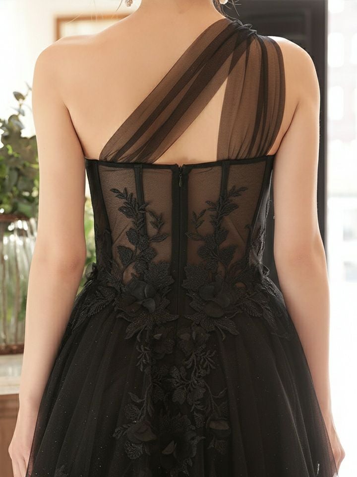 vanityME.couture. バニティミークチュール バースデードレス ワンショルダー フラワー ロングドレス ブラック  vctr-la-2382-5