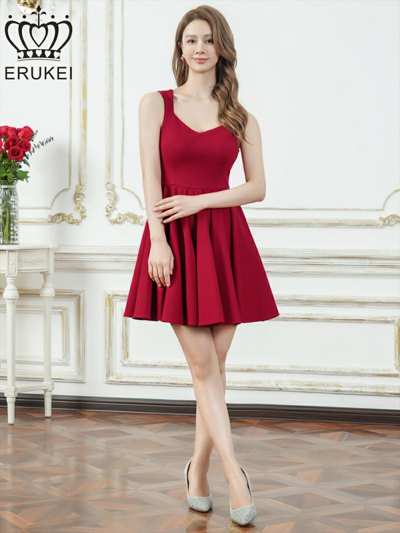 ERUKEI エルケイ ワンカラー・シンプル・ノースリーブ・Aライン・フレア・ミニドレス・ワンピース ek-e25192