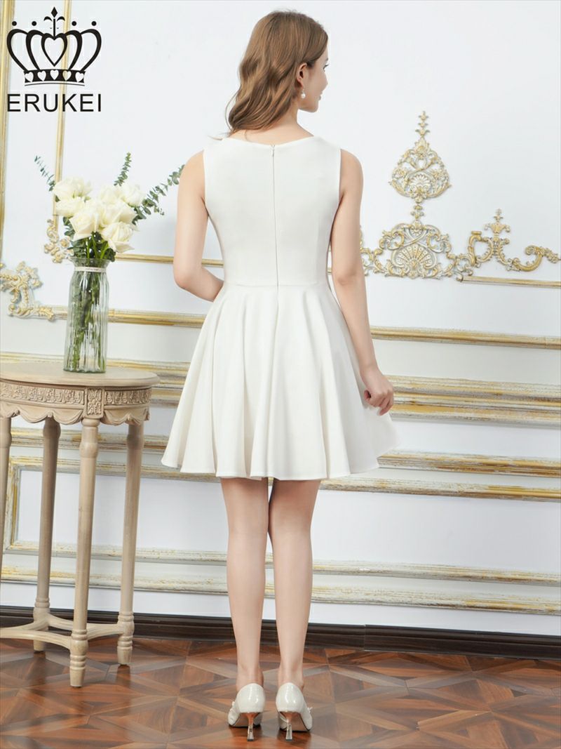 ERUKEI エルケイ ワンカラー・シンプル・ノースリーブ・Aライン・フレア・ミニドレス・ワンピース ek-e25192