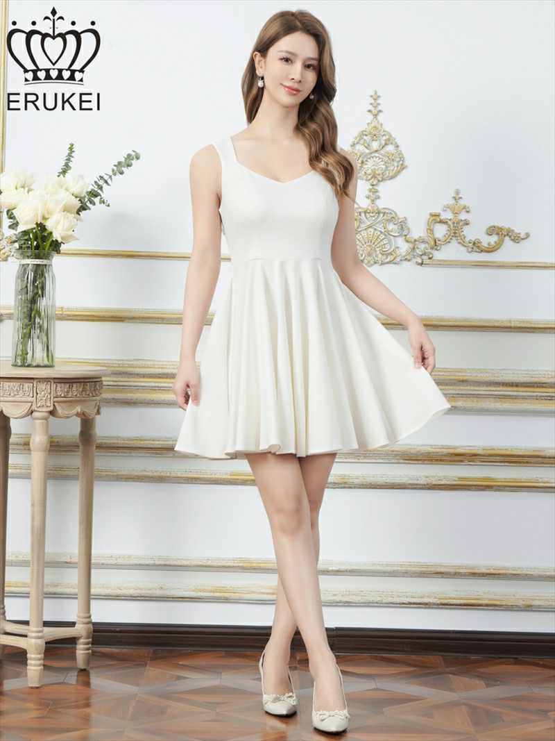 ERUKEI エルケイ ワンカラー・シンプル・ノースリーブ・Aライン・フレア・ミニドレス・ワンピース ek-e25192