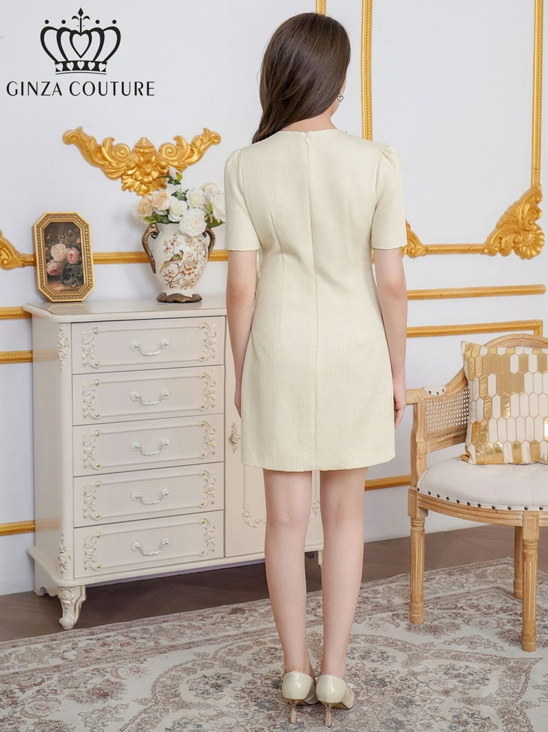 ERUKEI エルケイ 半袖・パール・ラインストーン・Aライン・ミニドレス・ワンピース ek-c2872