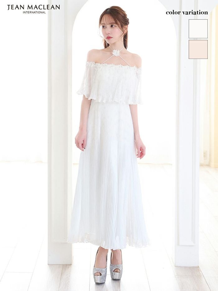 JEAN MACLEAN ジャンマクレーン オフショル/ワンカラー/シフォン/ローズコサージュチョーカー付き/3way/マキシ/フレア/ミディアムドレス ワンピース ja51867