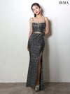 IRMA イルマ オフショル/ウエストカット/ビジュー/ラインストーンショルダーチェーン/スリット入り/タイト ロングドレス ir61026