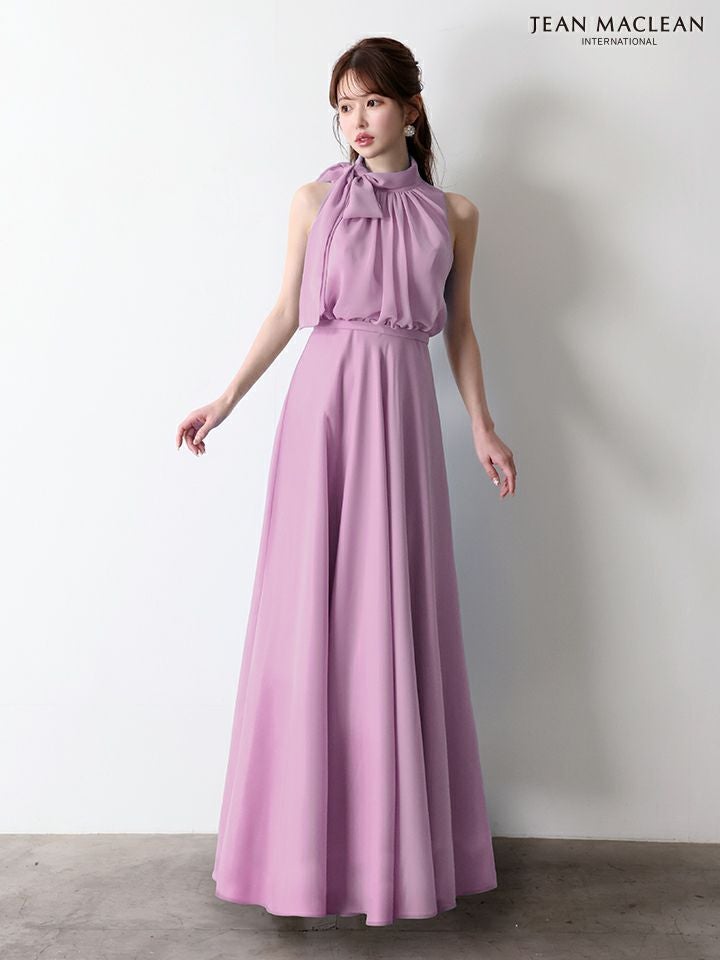 JEAN MACLEAN ジャンマクレーン パステルカラー/シフォン/ボウタイリボン/ウエスト切替/Aライン/ロングドレス ja61032