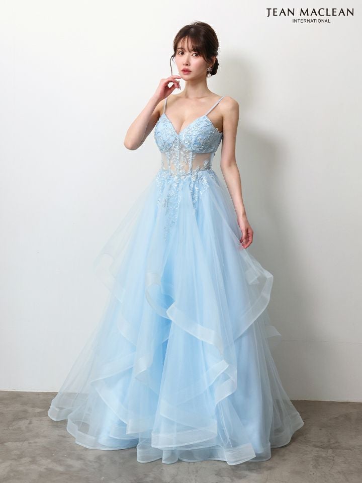 JEAN MACLEAN ジャンマクレーン ウエストシアー/フラワー刺繍/パフスリーブ/オフショル/姫/ロングドレス ja61036