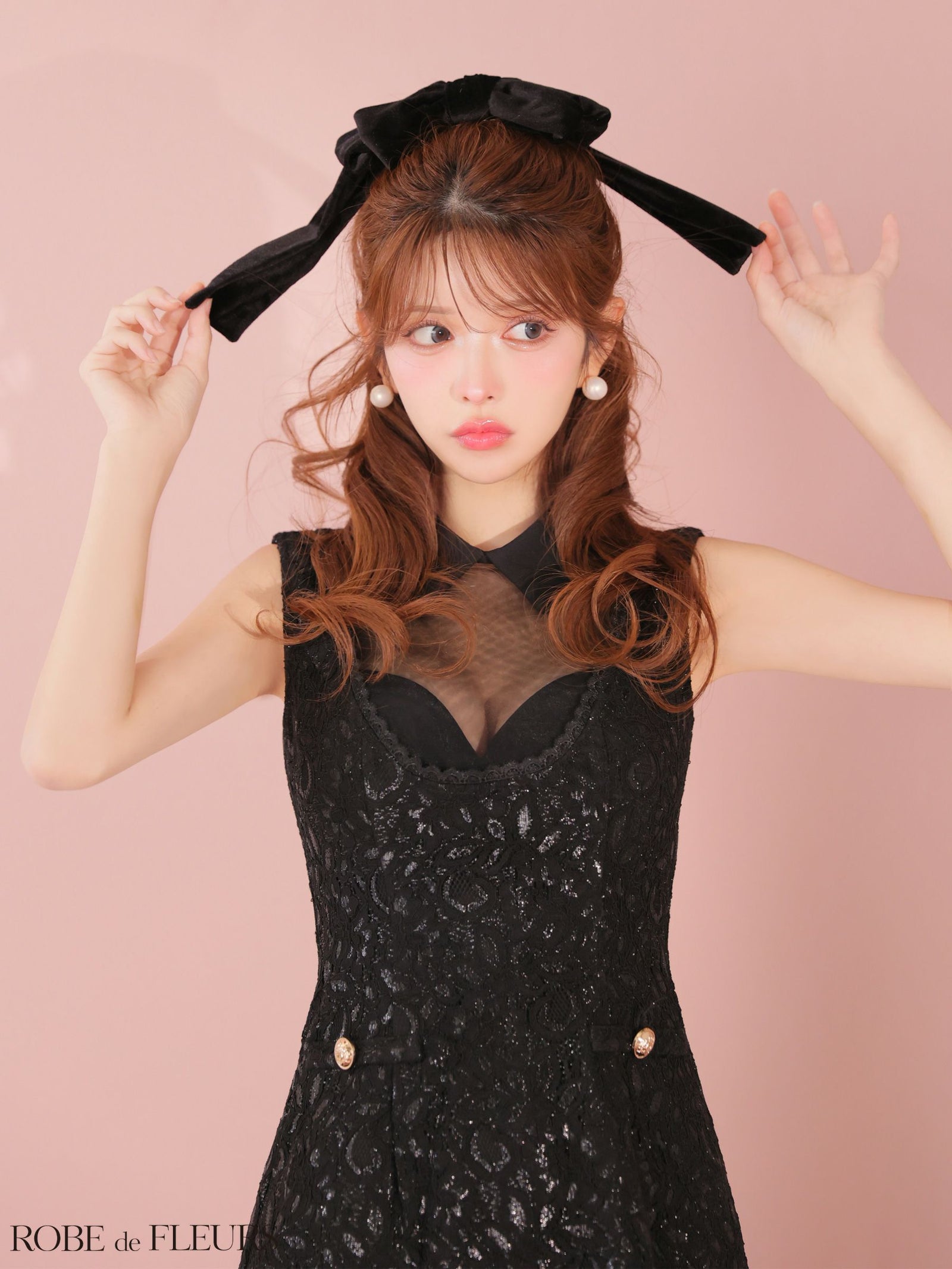 ROBE de FLEURS ローブドフルール 【XSサイズあり】襟付きシースルーデコルテレースミニキャバドレス fm3490-c
