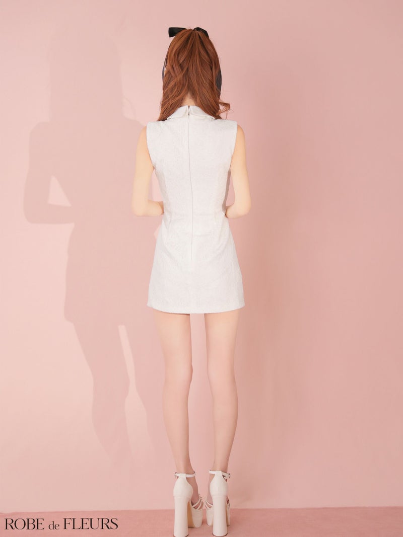 ROBE de FLEURS ローブドフルール 【XSサイズあり】襟付きシースルーデコルテレースミニキャバドレス fm3490-c