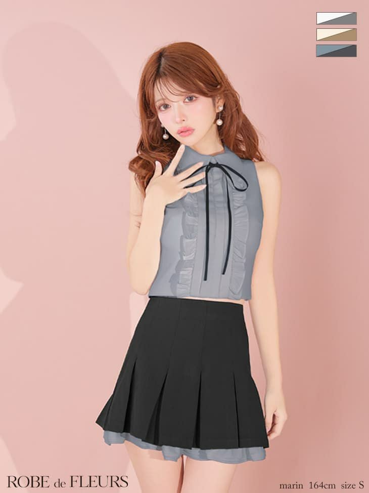 ROBE de FLEURS ローブドフルール 【XSサイズあり】フリルプリーツセットアップミニキャバドレス fm4609-c