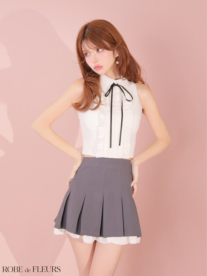 ROBE de FLEURS ローブドフルール 【XSサイズあり】フリルプリーツセットアップミニキャバドレス fm4609-c