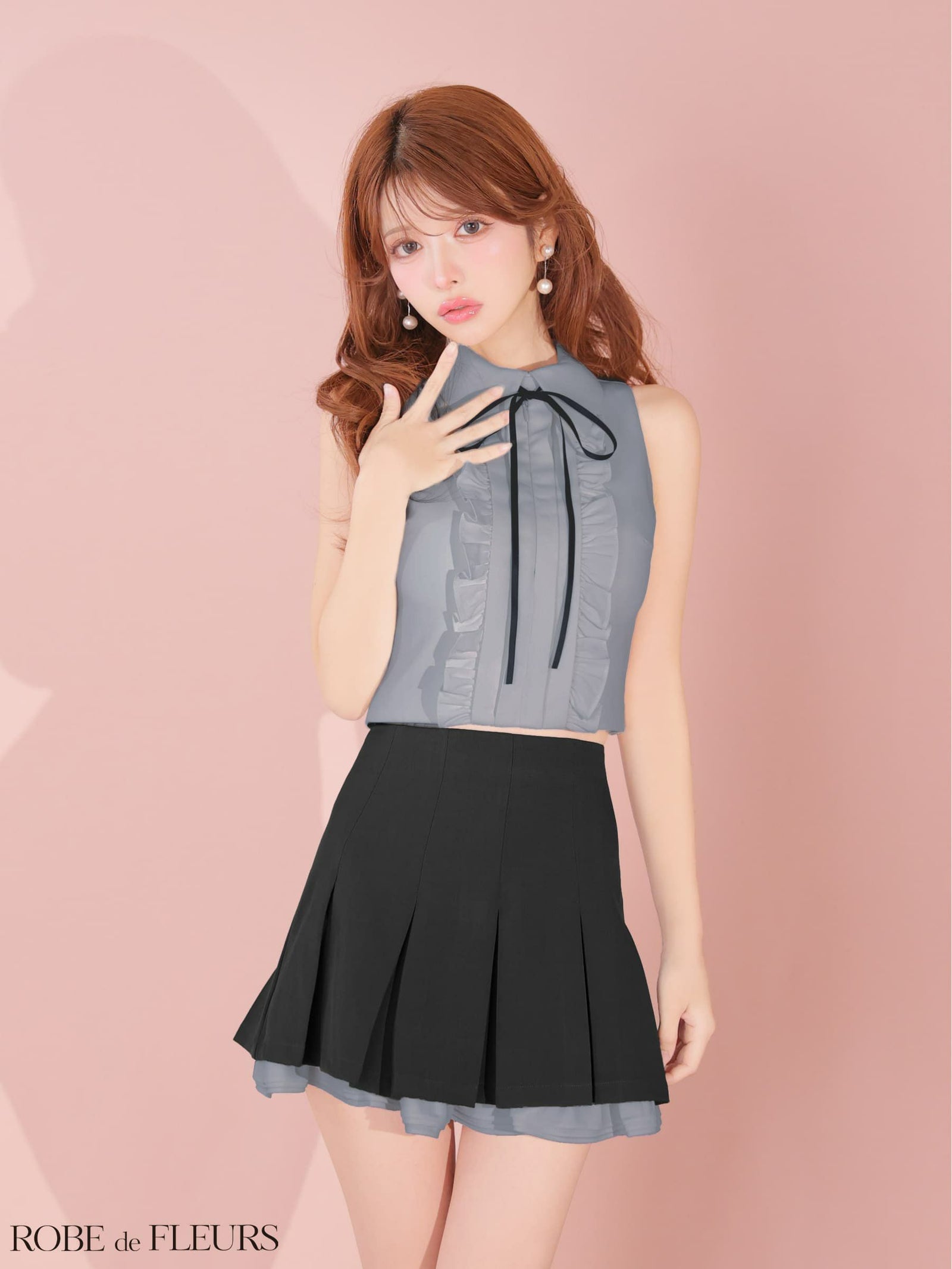 ROBE de FLEURS ローブドフルール 【XSサイズあり】フリルプリーツセットアップミニキャバドレス fm4609-c