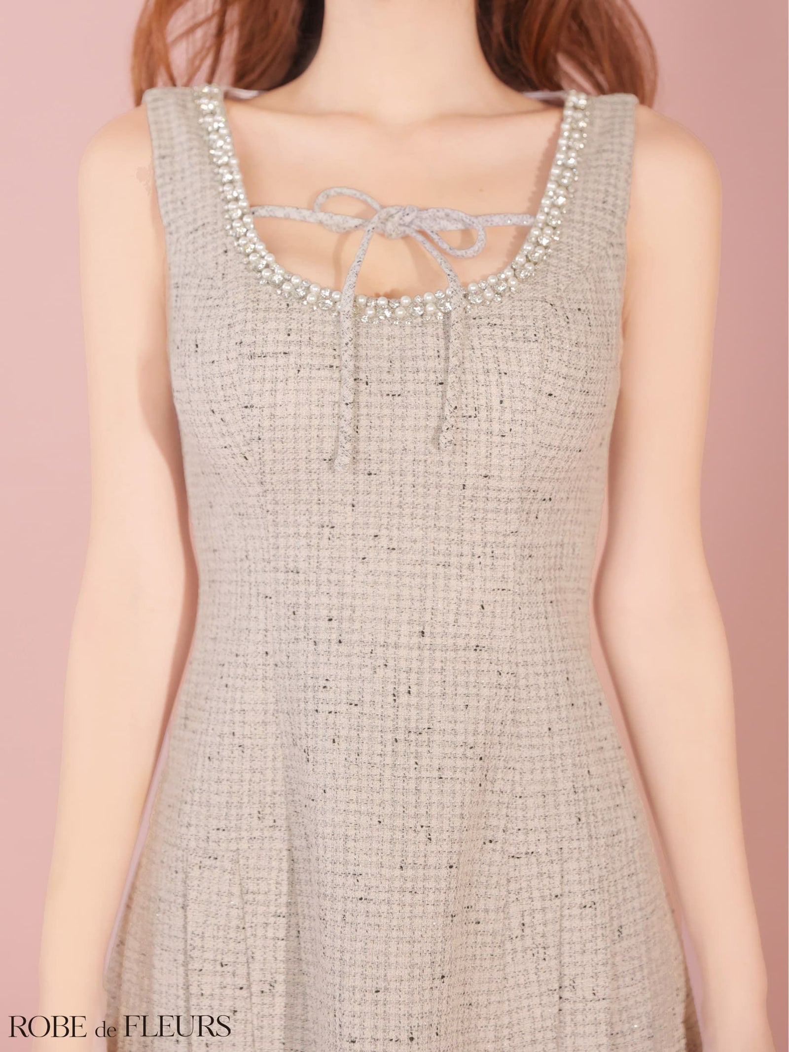 ROBE de FLEURS ローブドフルール 【XSサイズあり】ラメツイードビジューラインミニキャバドレス fm4631-c