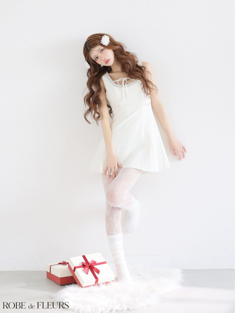 ROBE de FLEURS ローブドフルール 【XSサイズあり】ラメツイードビジューラインミニキャバドレス fm4631-c