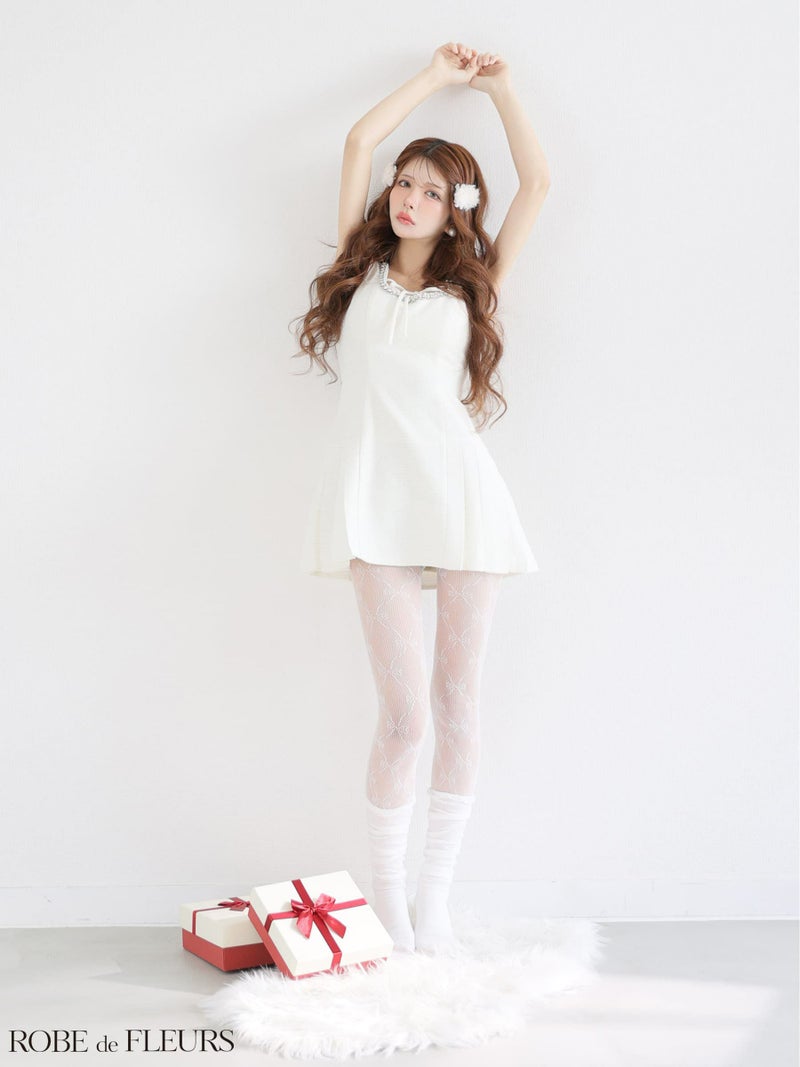 ROBE de FLEURS ローブドフルール 【XSサイズあり】ラメツイードビジューラインミニキャバドレス fm4631-c