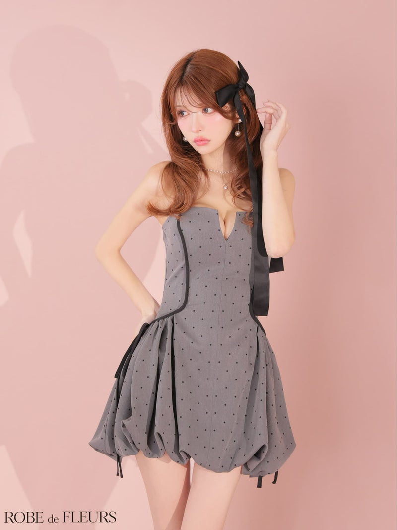 ROBE de FLEURS ローブドフルール 【XSサイズあり】ドット柄バルーンミニキャバドレス fm4702-c
