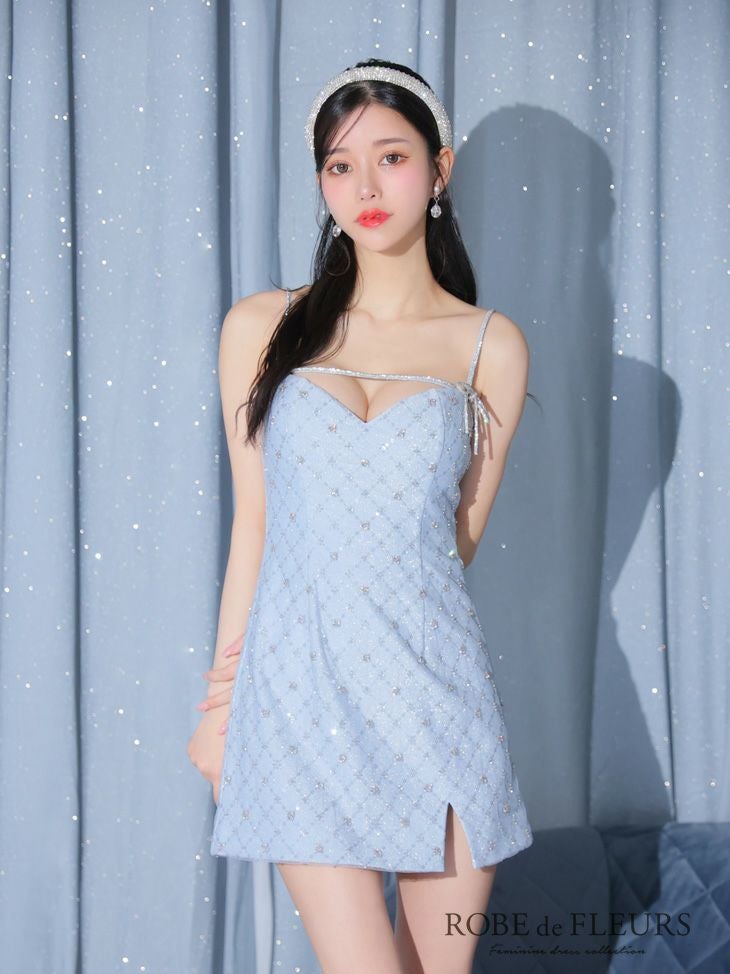 ROBE de FLEURS ローブドフルール ビジューリボンハートカットタイトミニキャバドレス【デコルテパーツ取り外し可能】 fm3426