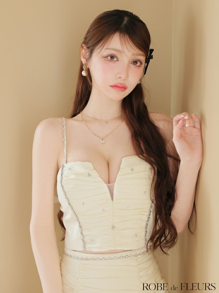 ROBE de FLEURS ローブドフルール サテンビジューレースセットアップミニキャバドレス fm3598