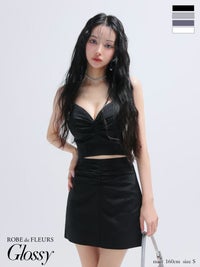 Glossy ローブドフルールグロッシー サテンギャザーセットアップタイトミニキャバドレス gl4130