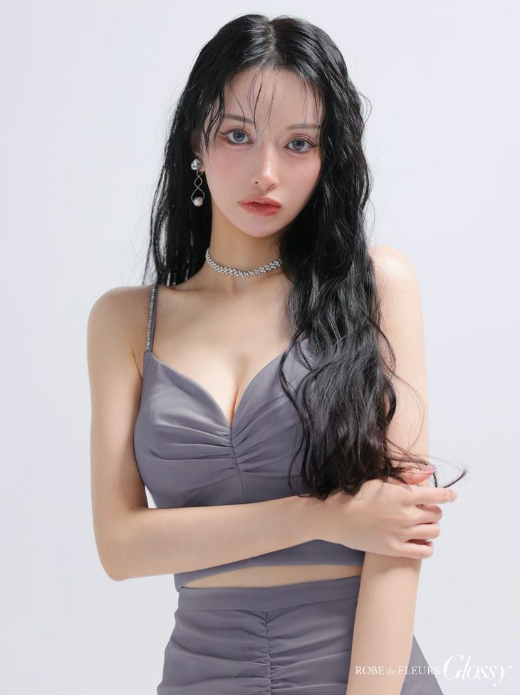 Glossy ローブドフルールグロッシー サテンギャザーセットアップタイトミニキャバドレス gl4130