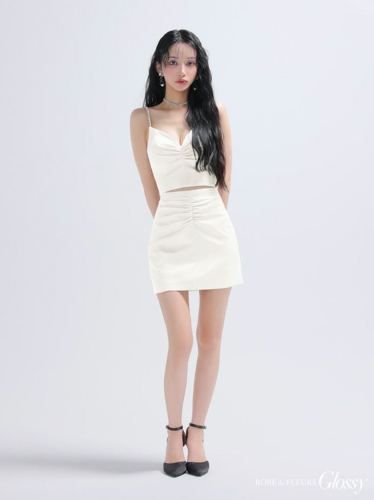 Glossy ローブドフルールグロッシー サテンギャザーセットアップタイトミニキャバドレス gl4130