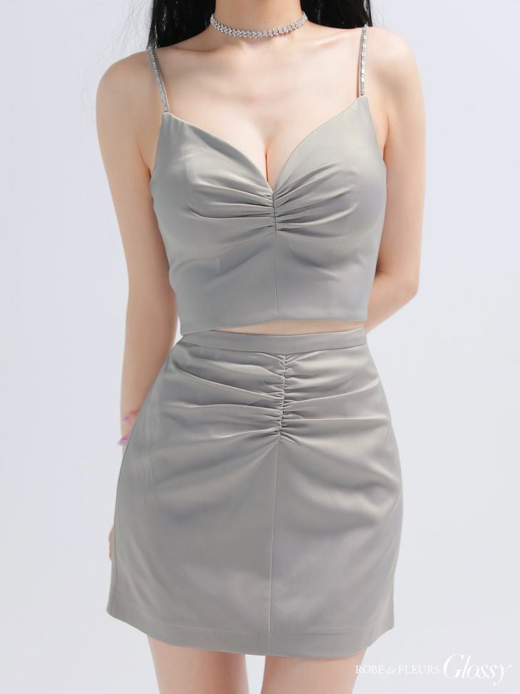 Glossy ローブドフルールグロッシー サテンギャザーセットアップタイトミニキャバドレス gl4130