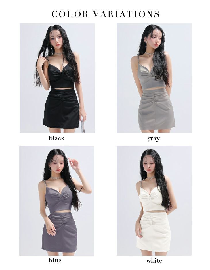 Glossy ローブドフルールグロッシー サテンギャザーセットアップタイトミニキャバドレス gl4130