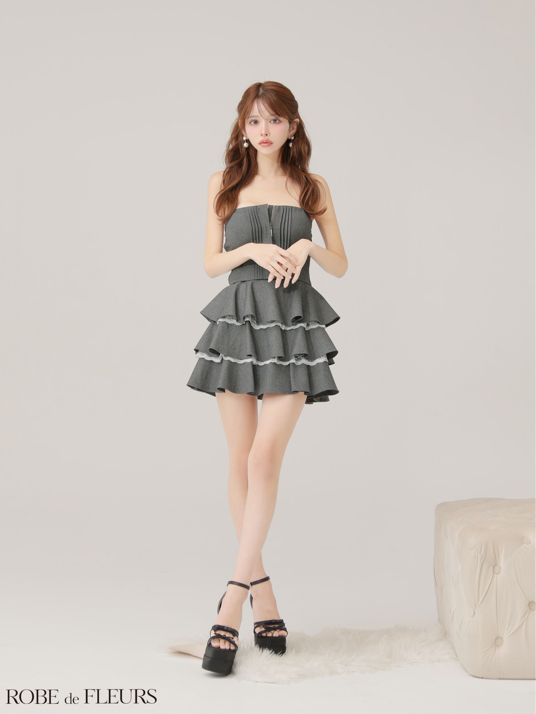 ROBE de FLEURS ローブドフルール 【XSサイズあり】 ラメツイルフリル