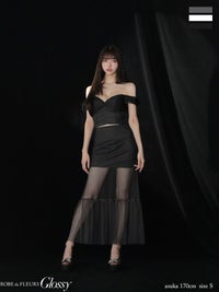 Glossy ローブドフルールグロッシー ラメニットオフショルセットアップロングキャバドレス gl3968