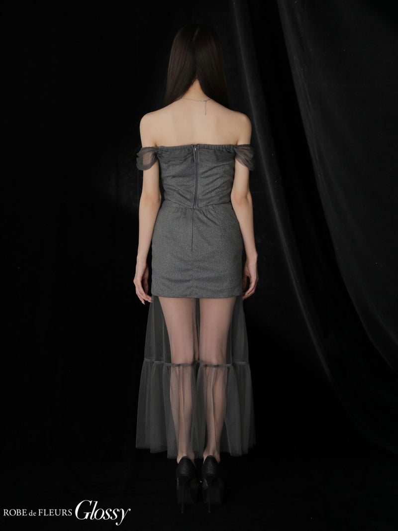 Glossy ローブドフルールグロッシー ラメニットオフショルセットアップロングキャバドレス gl3968