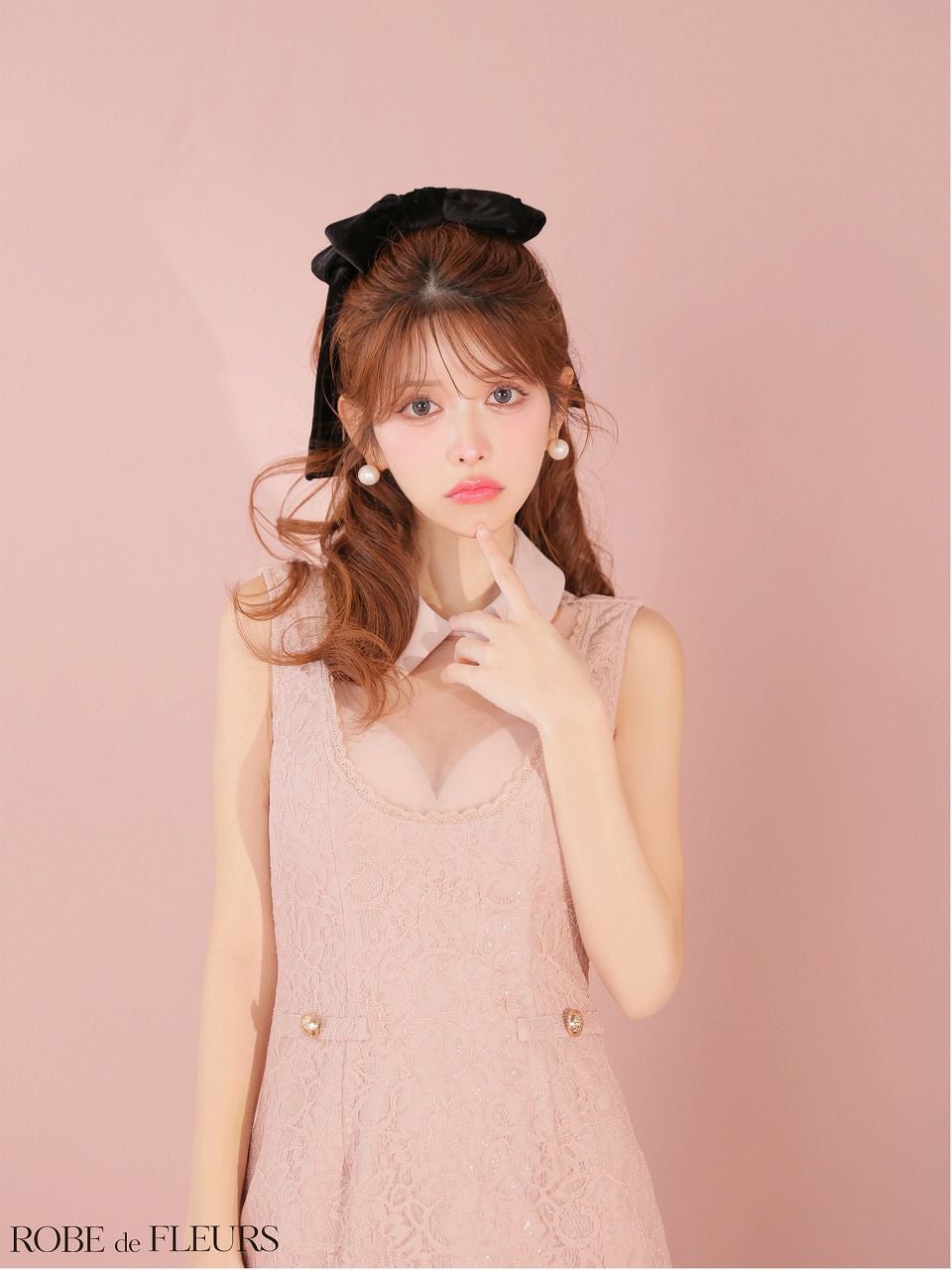ROBE de FLEURS ローブドフルール 【XSサイズあり】襟付きシースルーデコルテレースミニキャバドレス fm3490