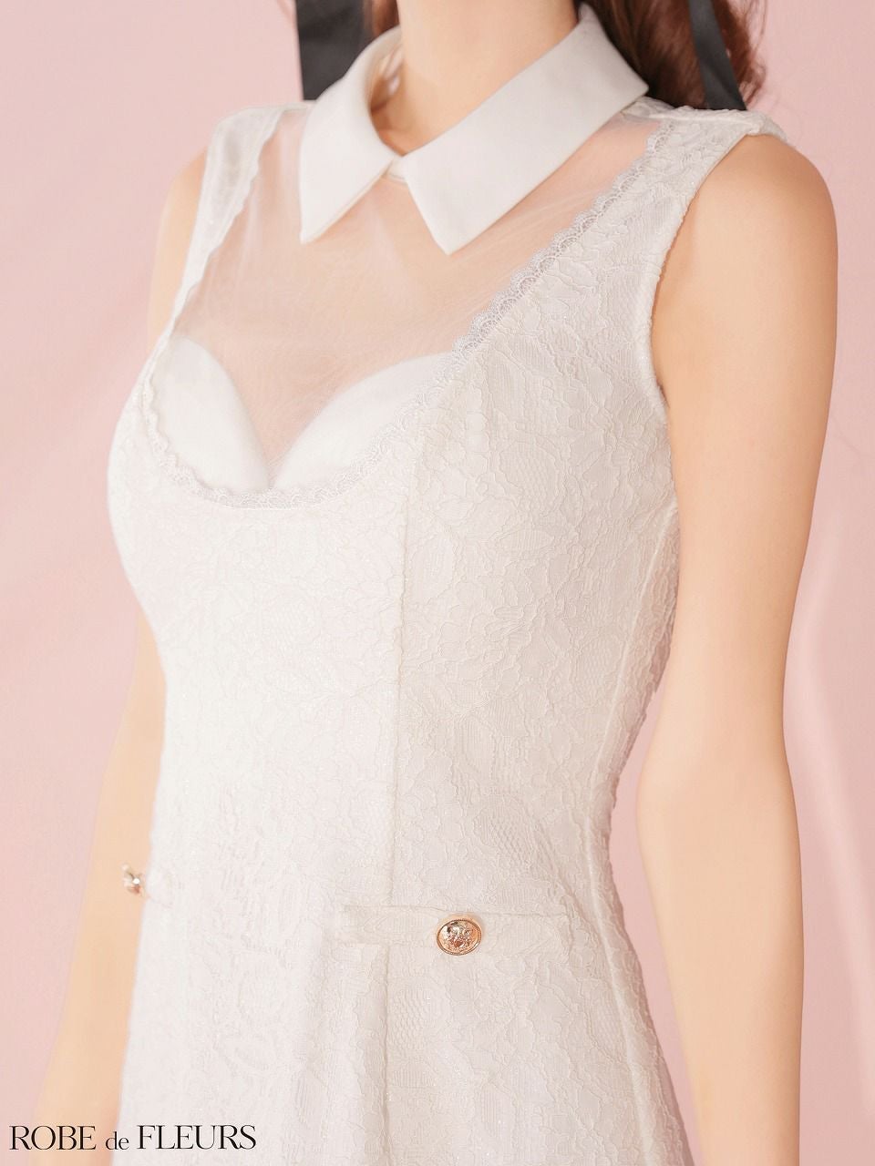 ROBE de FLEURS ローブドフルール 【XSサイズあり】襟付きシースルーデコルテレースミニキャバドレス fm3490