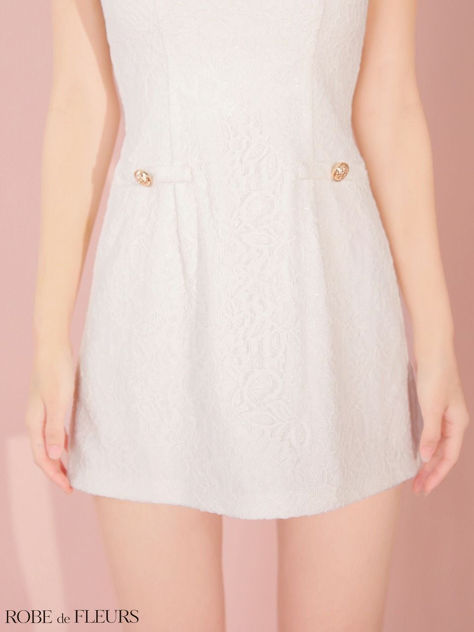 ROBE de FLEURS ローブドフルール 【XSサイズあり】襟付きシースルーデコルテレースミニキャバドレス fm3490