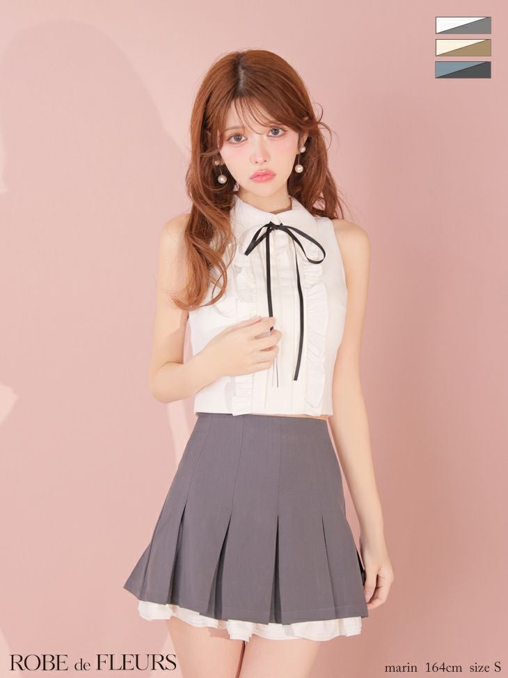 削除のため最終値下げ。ローブドフルール/プリーツスカートセットアップミニドレス ROBE de FLEURS ローブドフルール 【XSサイズあり】フリルプリーツ
