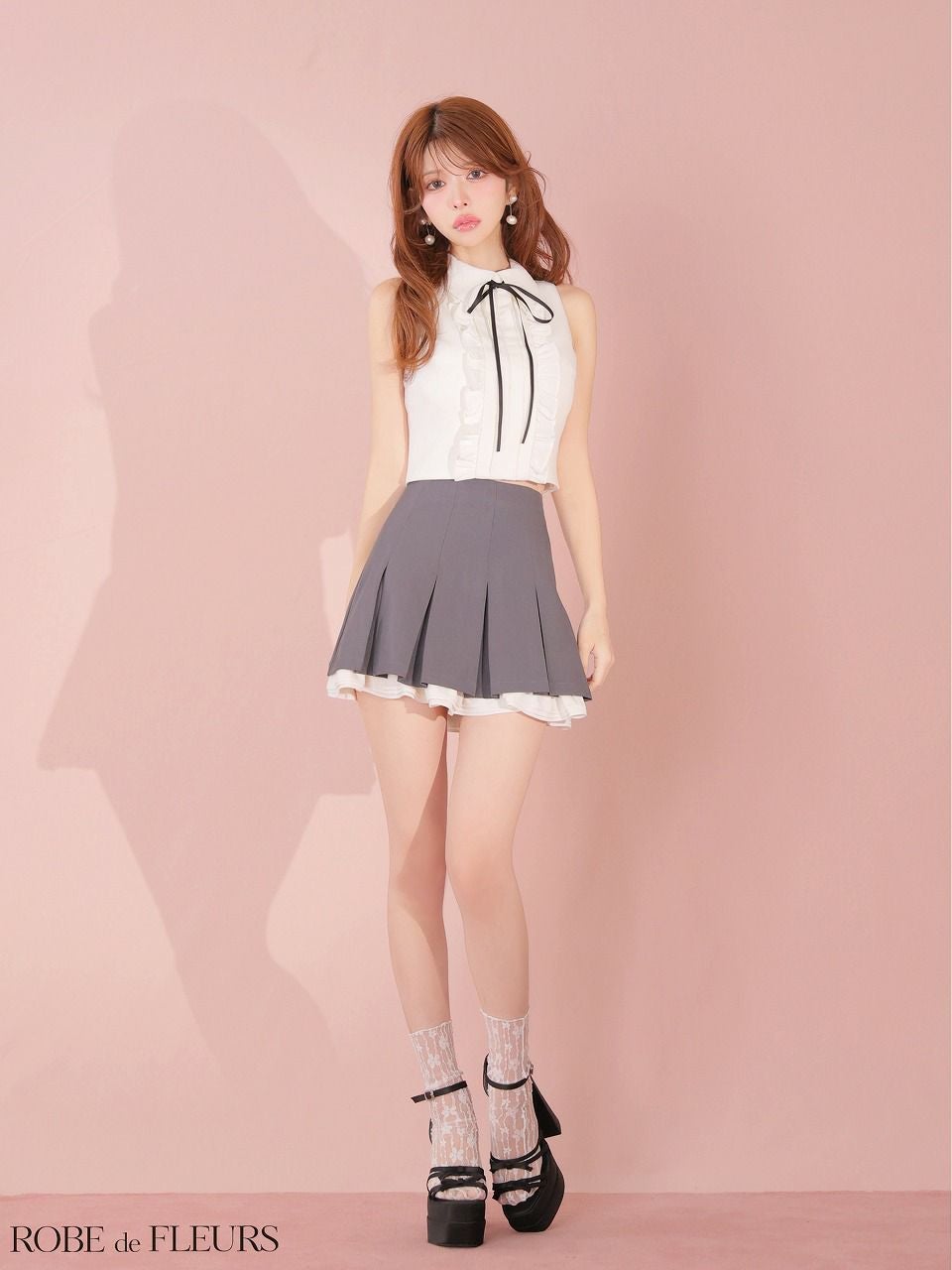 ROBE de FLEURS ローブドフルール 【XSサイズあり】フリルプリーツ