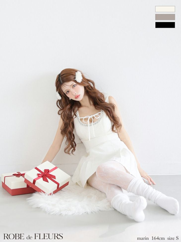 ROBE de FLEURS ローブドフルール 【XSサイズあり】ラメツイードビジューラインミニキャバドレス fm4631