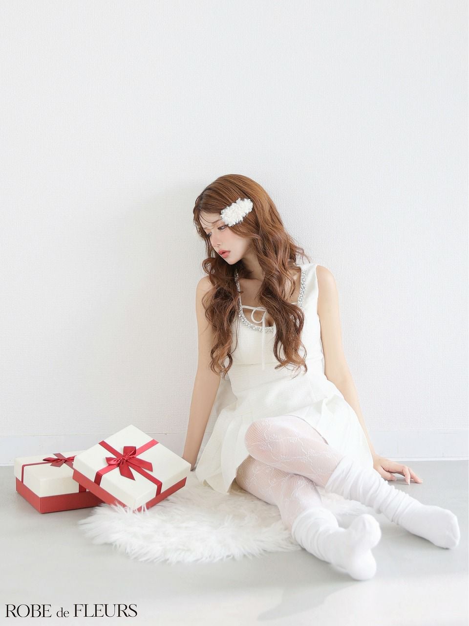 ROBE de FLEURS ローブドフルール 【XSサイズあり】ラメツイードビジューラインミニキャバドレス fm4631
