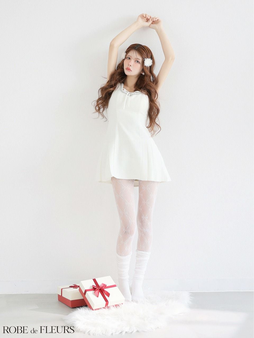 ROBE de FLEURS ローブドフルール 【XSサイズあり】ラメツイードビジューラインミニキャバドレス fm4631