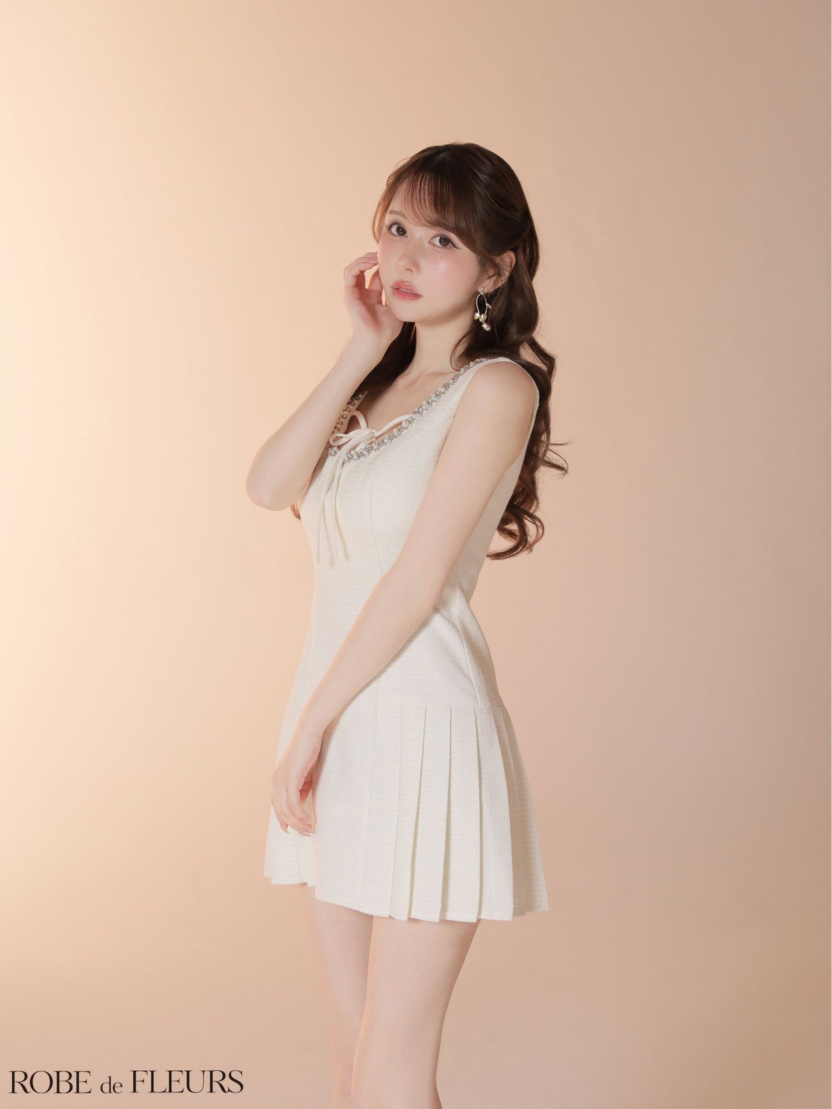 ROBE de FLEURS ローブドフルール 【XSサイズあり】ラメツイードビジューラインミニキャバドレス fm4631