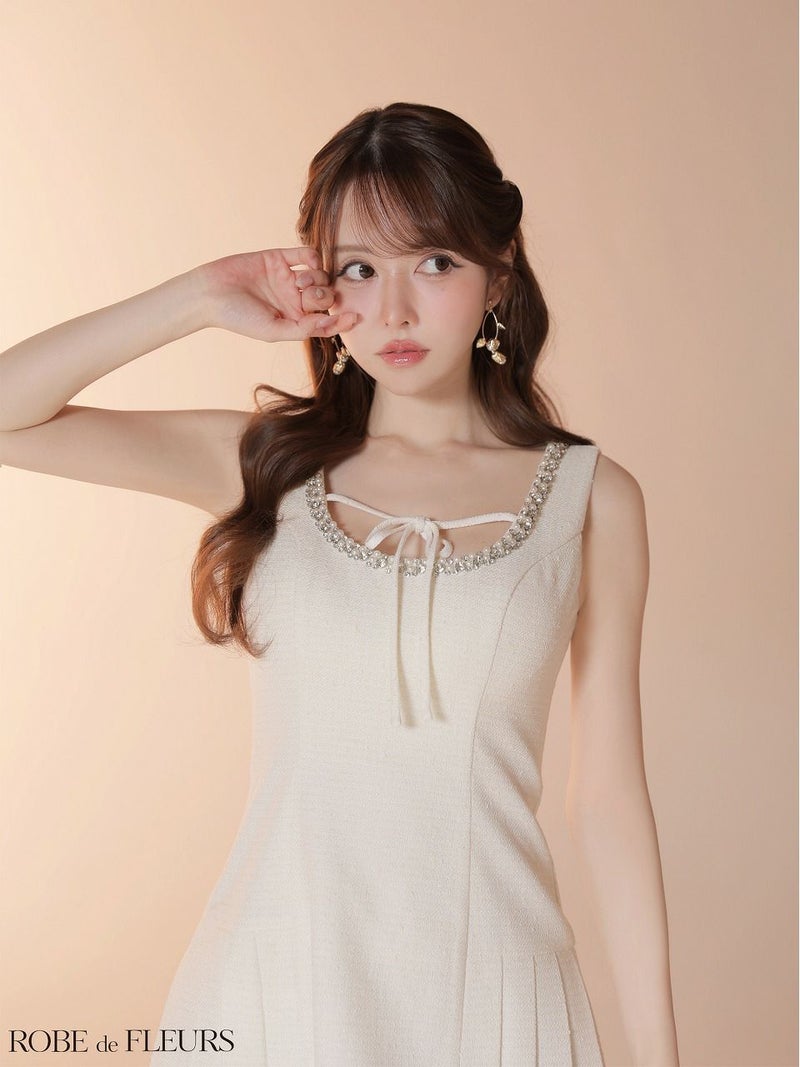 ROBE de FLEURS ローブドフルール 【XSサイズあり】ラメツイードビジューラインミニキャバドレス fm4631