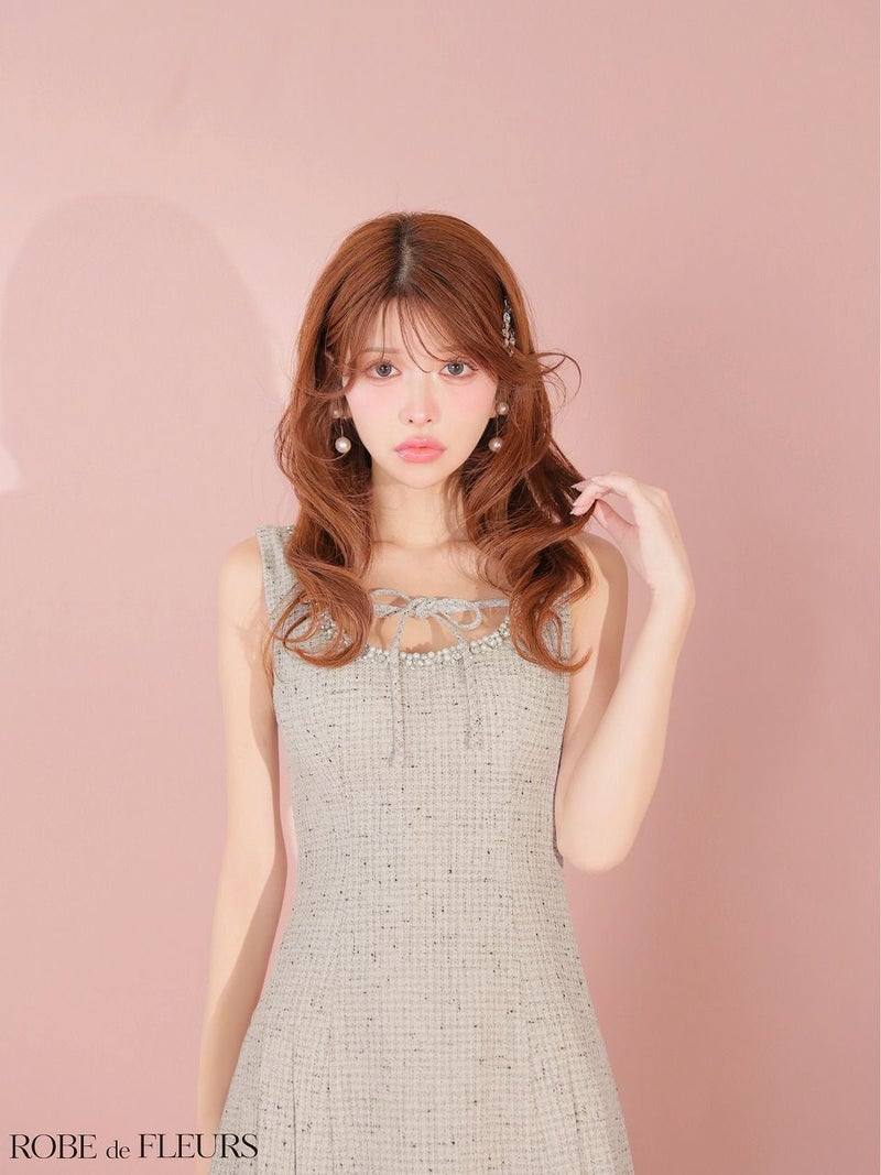 ROBE de FLEURS ローブドフルール 【XSサイズあり】ラメツイードビジューラインミニキャバドレス fm4631