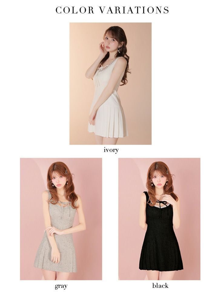 ROBE de FLEURS ローブドフルール 【XSサイズあり】ラメツイードビジューラインミニキャバドレス fm4631