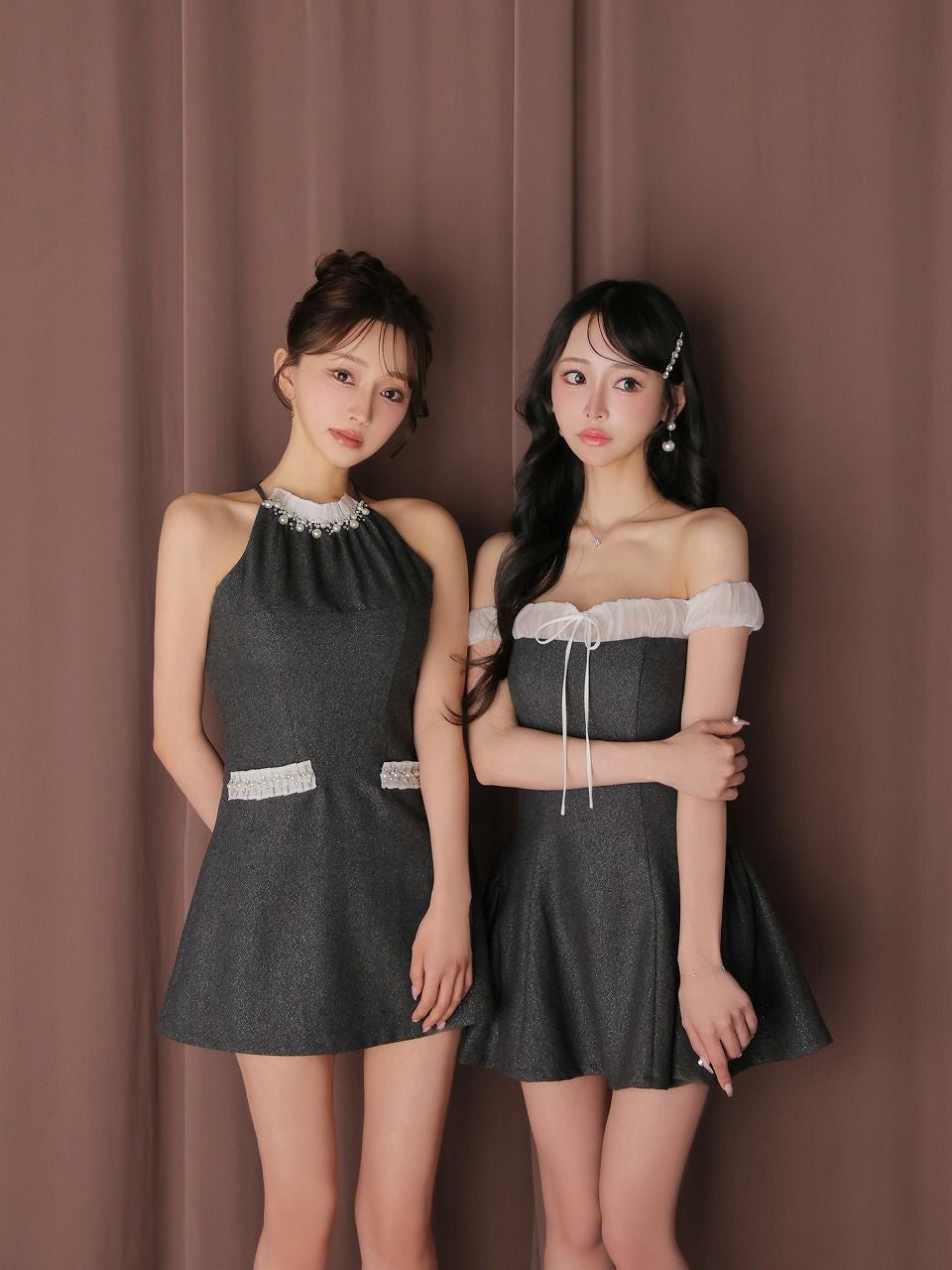 ROBE de FLEURS anier.ROBE ローブドフルール アニエルローブ 【XSサイズあり】 Glitter flannel off-the-shoulder mini dress グリッターフランネルオフショルミニドレス fm-anier4058
