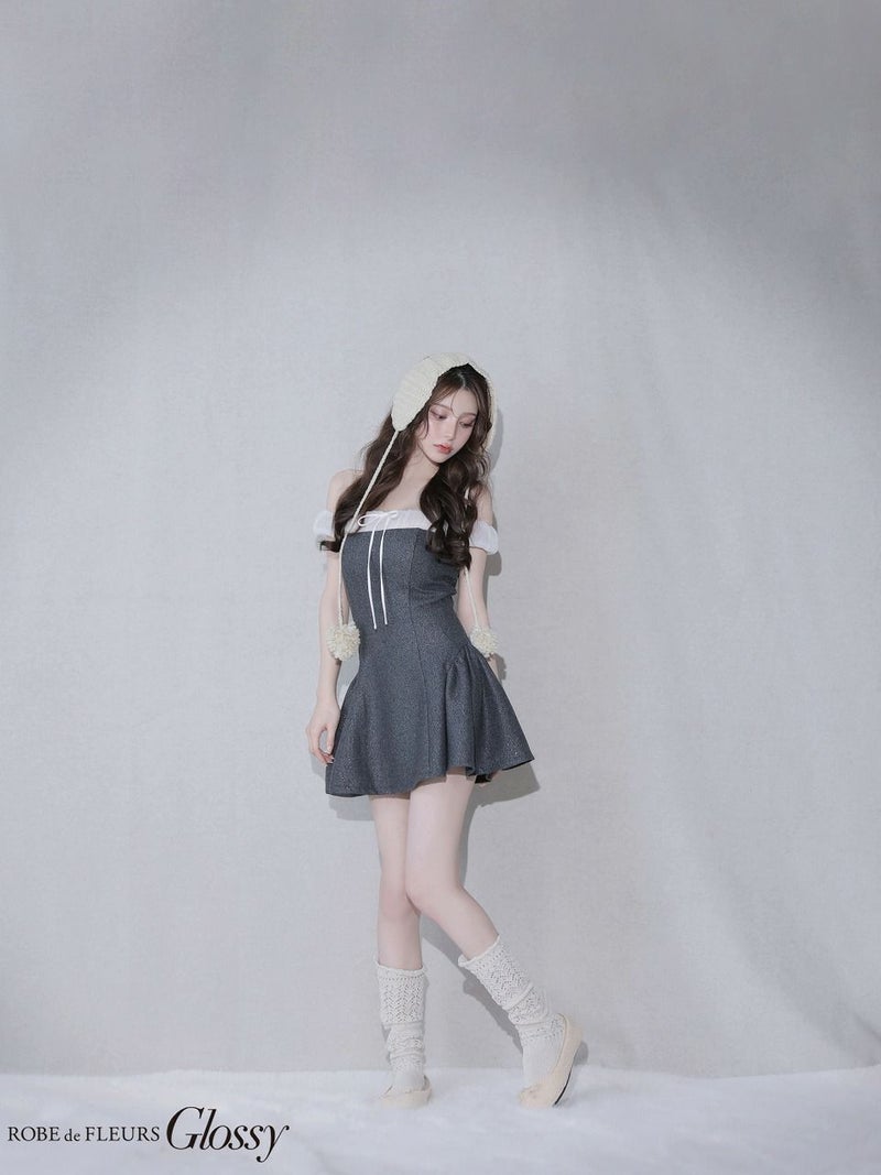 ROBE de FLEURS anier.ROBE ローブドフルール アニエルローブ 【XSサイズあり】 Glitter flannel off-the-shoulder mini dress グリッターフランネルオフショルミニドレス fm-anier4058