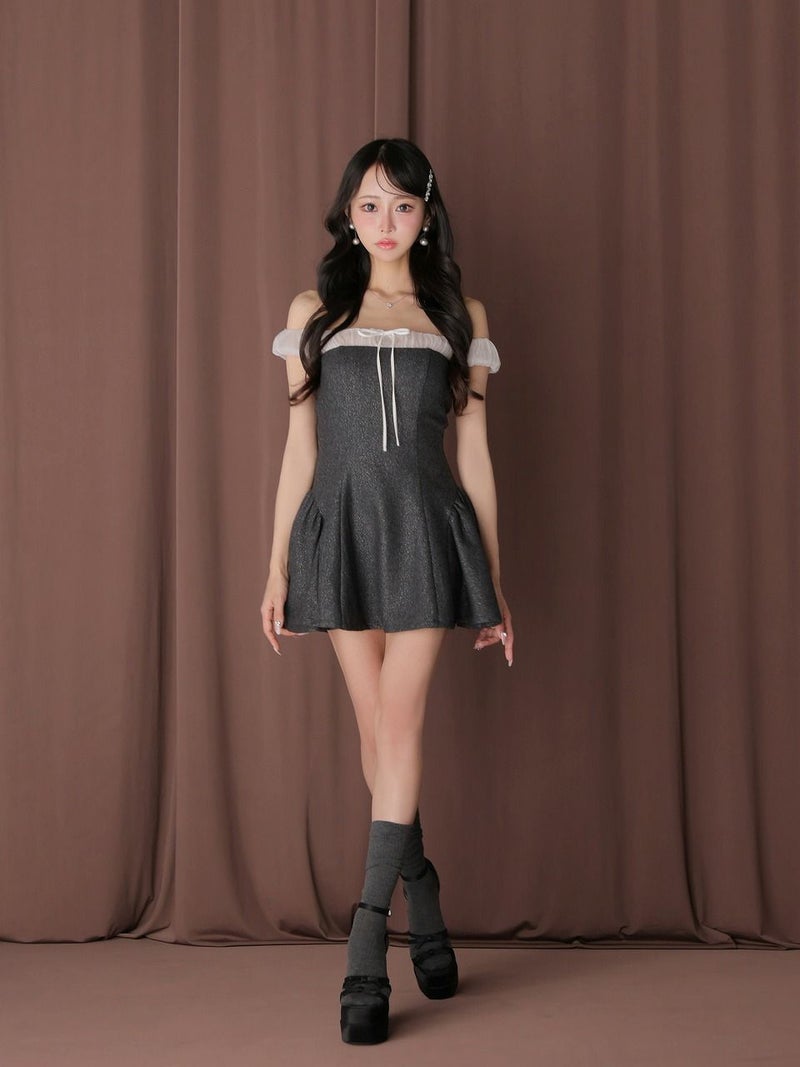 ROBE de FLEURS anier.ROBE ローブドフルール アニエルローブ 【XSサイズあり】 Glitter flannel off-the-shoulder mini dress グリッターフランネルオフショルミニドレス fm-anier4058