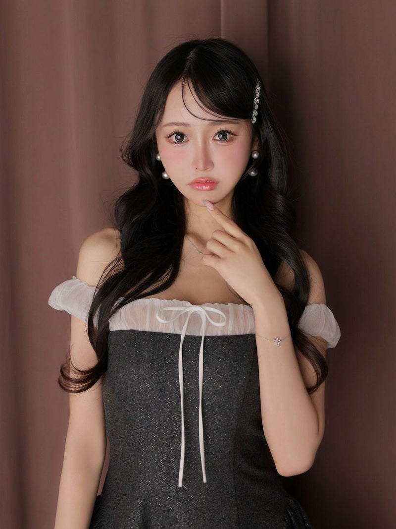 ROBE de FLEURS anier.ROBE ローブドフルール アニエルローブ 【XSサイズあり】 Glitter flannel off-the-shoulder mini dress グリッターフランネルオフショルミニドレス fm-anier4058