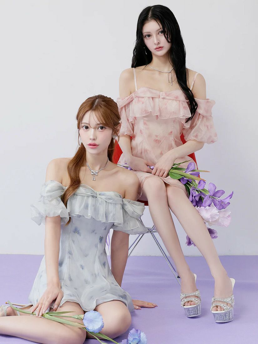 AngelR エンジェルアール 花柄シフォンオフショル2WAYフリルフレア
