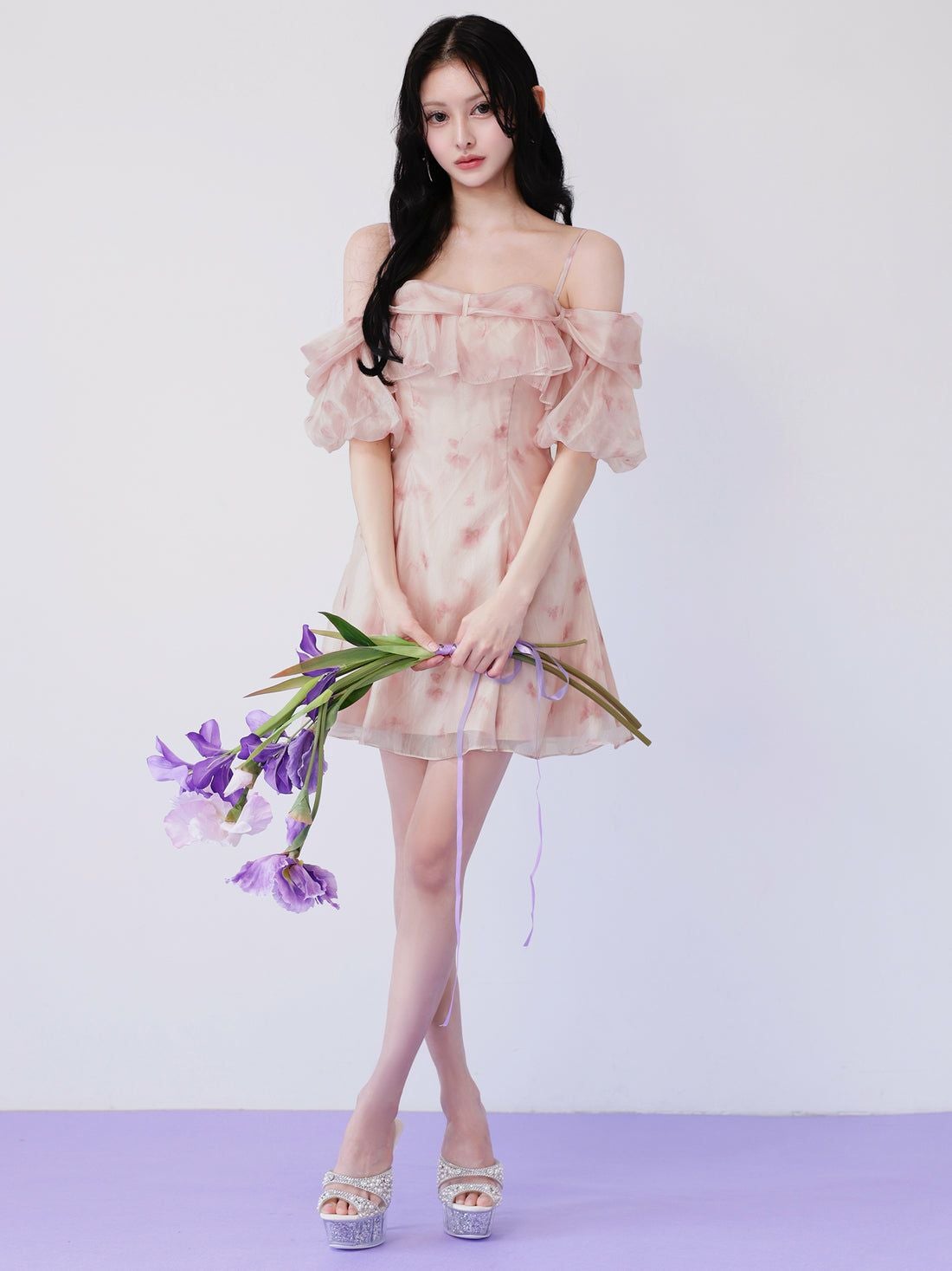 AngelR エンジェルアール 花柄シフォンオフショル2WAYフリルフレア