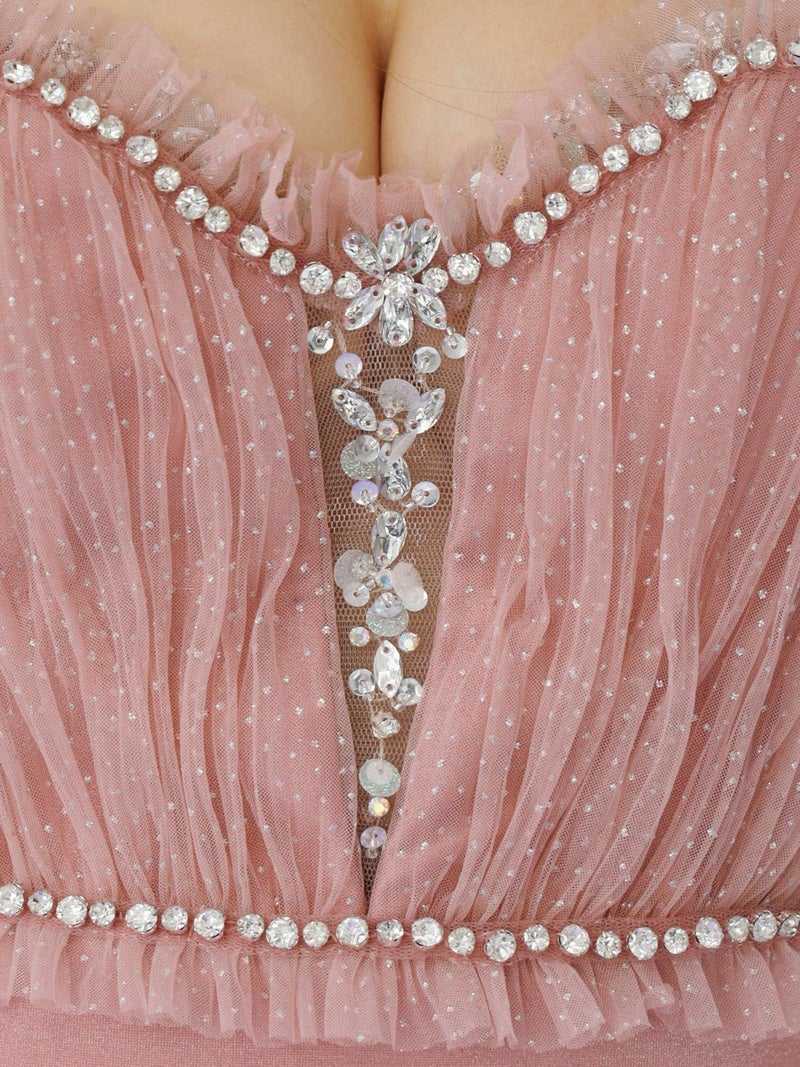 AngelR エンジェルアール フロントメッシュVカットビジューフリルウエストマークタイトマイクロミニドレス ar26202